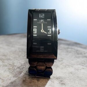 (166)Vintage Adee Kaye Rectangular Black and Silver Watch…Ak4074-L